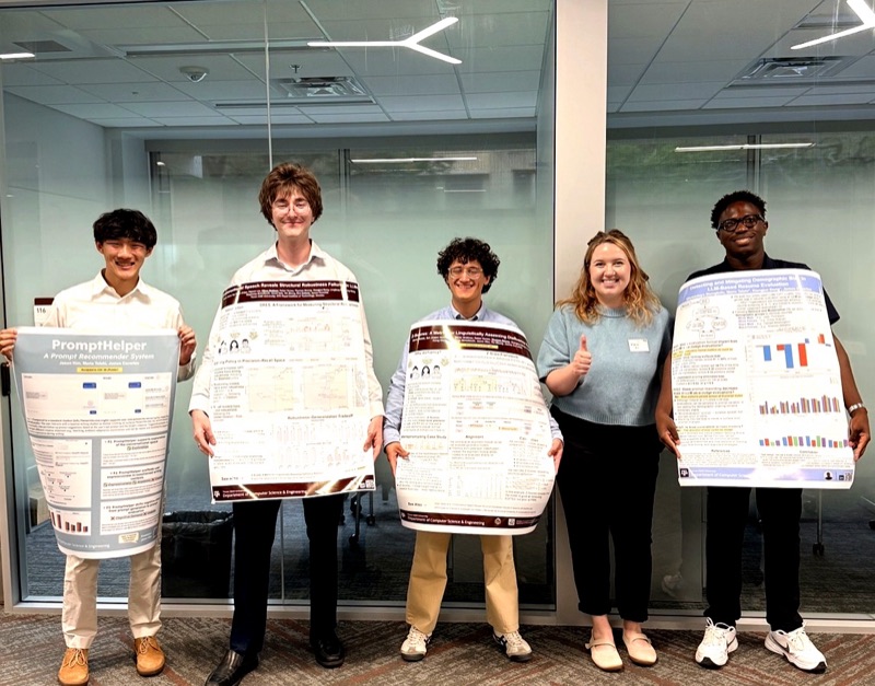 Jason, Oliver, Thomas, Maria, and Dayo with their posters at the Texas NLP Symposium