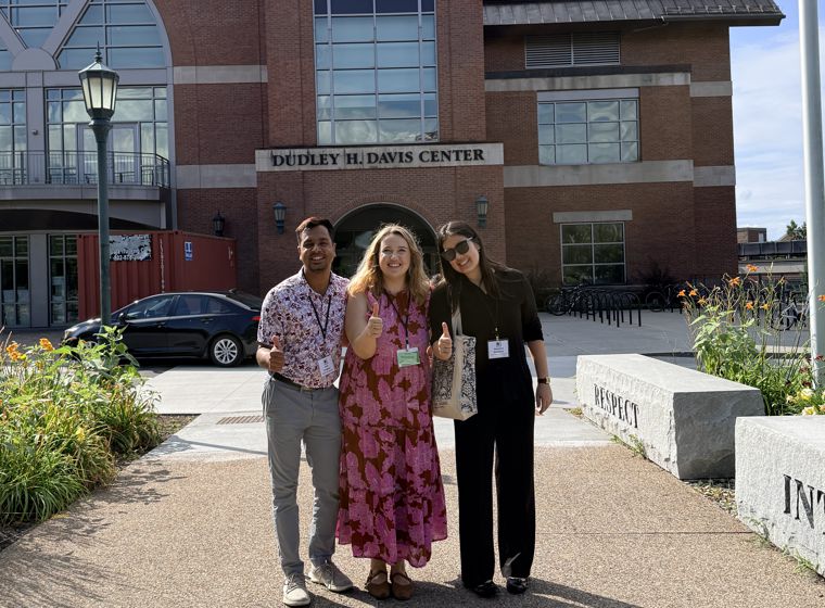 Jobin, Maria, and Stephanie outside the Dudley H. Davis Center at IC2S2